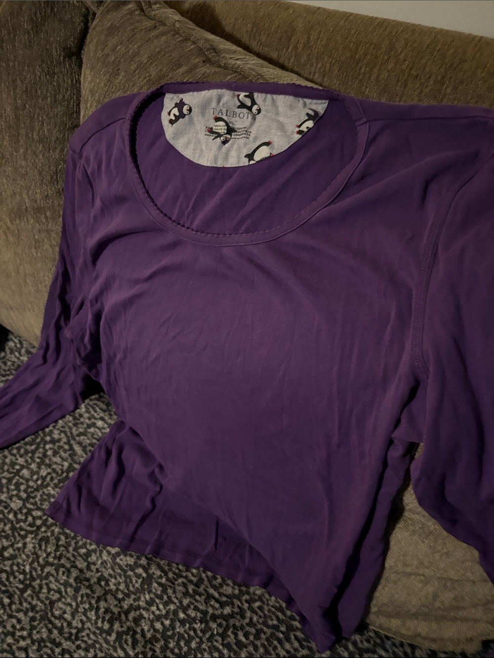 Talbots Purple Long Sleeve Scoop-Neck Tee